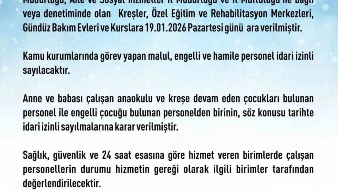 Elazığ'da rehabilitasyon ve bakımevi kurslarına kar tatili