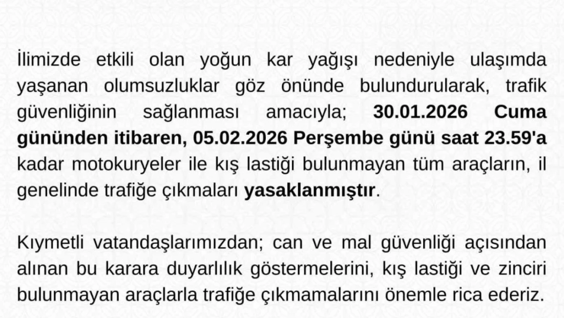 Tunceli'de motokuryeler ve kış lastiği olmayan araçların trafiğe çıkışı yasaklandı