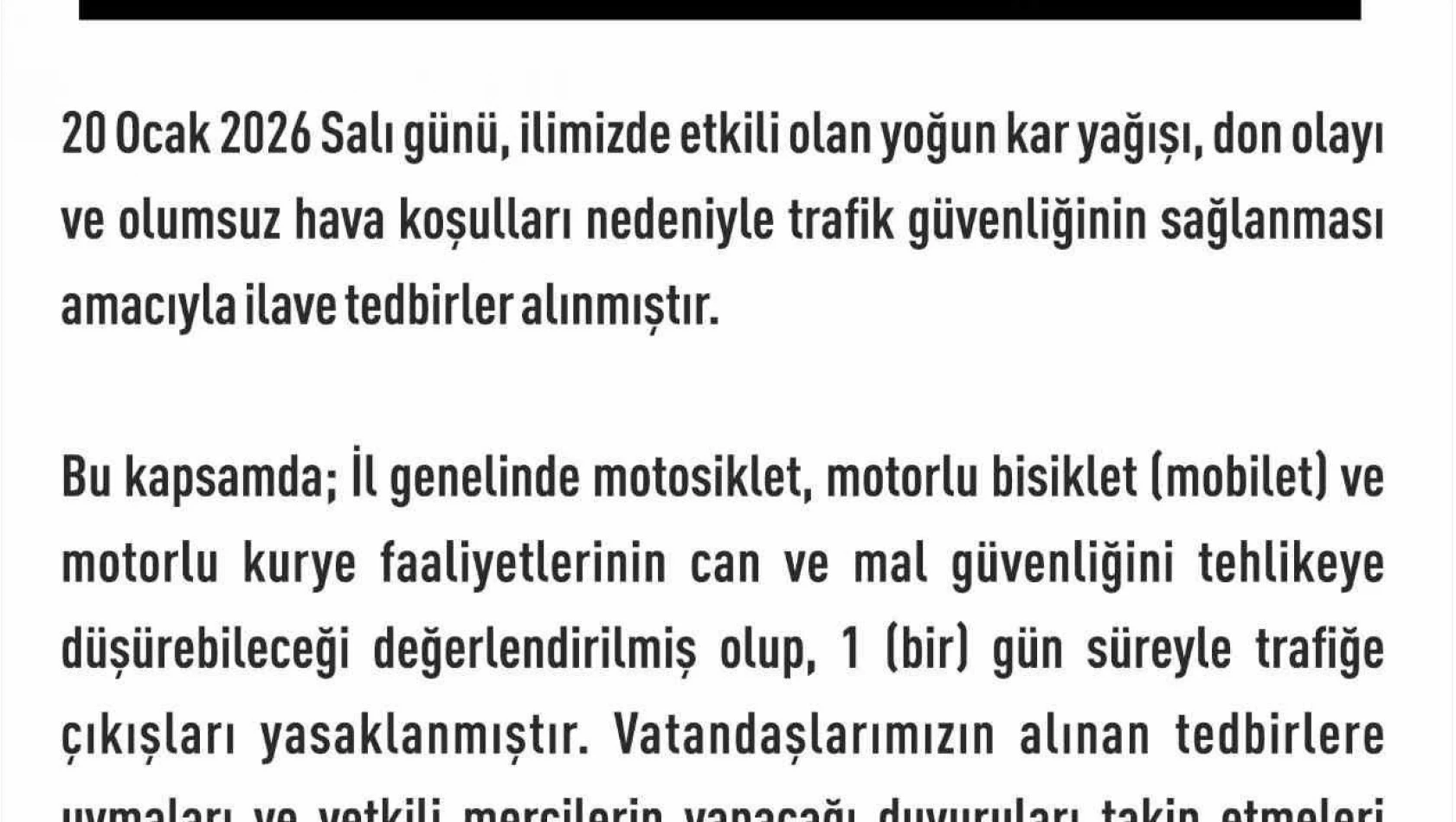 Elazığ'da motosiklet, mobilet ve motorlu kuryelerin trafik yasakları uzatıldı