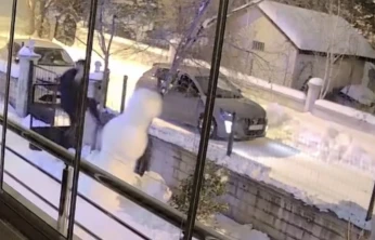 Aracından indi kardan adamı yıkıp gitti
