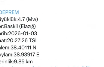 Elazığ'da 4.7 büyüklüğünde deprem