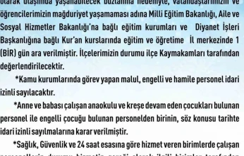 Elazığ'da eğitim-öğretime 1 gün ara verildi
