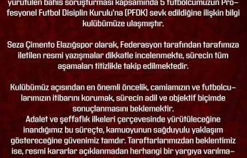 Elazığspor: 'Gelişmeler kulübümüz tarafından izlenmekte'