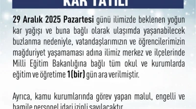 Elazığ'da eğitim-öğretime 1 gün ara verildi