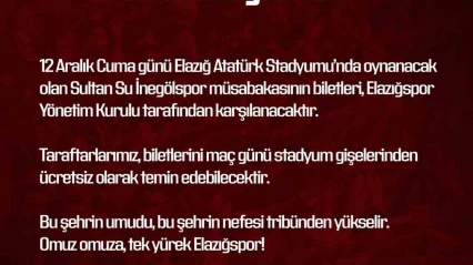 Elazığspor yönetimi biletleri ücretsiz yaptı