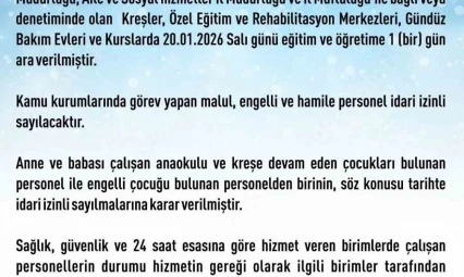Elazığ'da rehabilitasyon ve bakımevi kurslarına 1 gün daha kar tatili