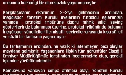 Elazığspor'dan olaylara ilişkin açıklama