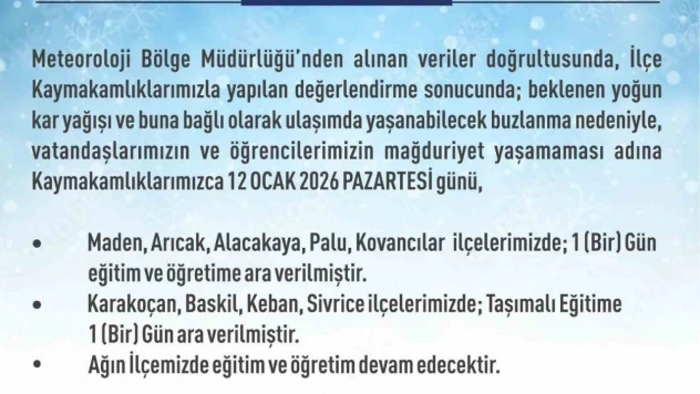 Elazığ'da 5 ilçede eğitim-öğretime ara verildi