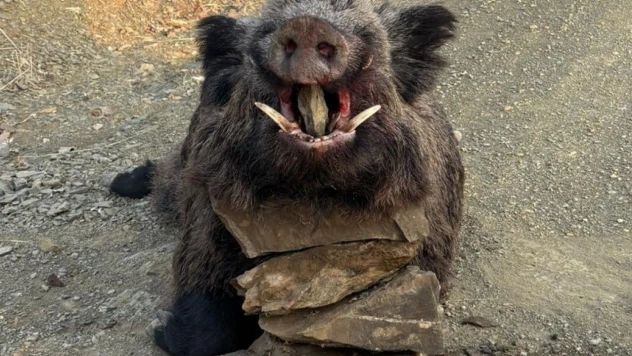 Elazığ'da avcılar 200 kiloluk domuz avladı