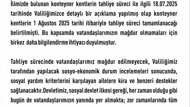 Elazığ'da konteyner kentler yarın tahliye ediliyor