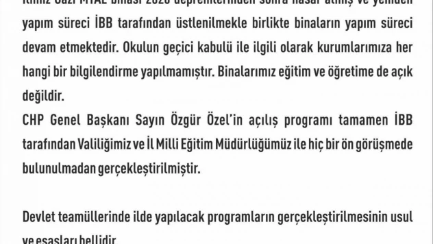 Elazığ Valiliği'nden Özgür Özel'in açılışını yaptığı okulla ilgili açıklama