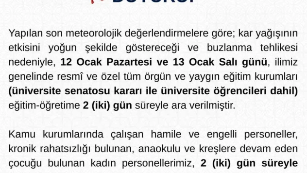 Tunceli'de eğitime 2 gün ara