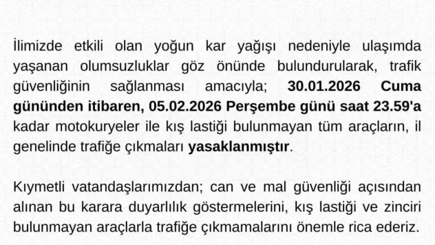 Tunceli'de motokuryeler ve kış lastiği olmayan araçların trafiğe çıkışı yasaklandı