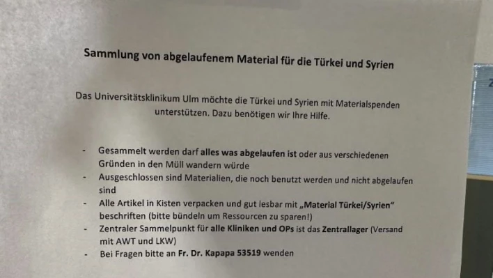 Almanya'da bir hastaneden tepki çeken duyuru: 'Tarihi geçmiş ürünleri depremzedelere gönderin'