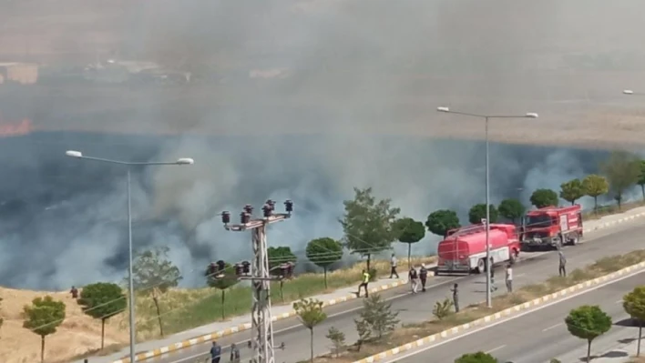 Buğday tarlası alev alev yandı