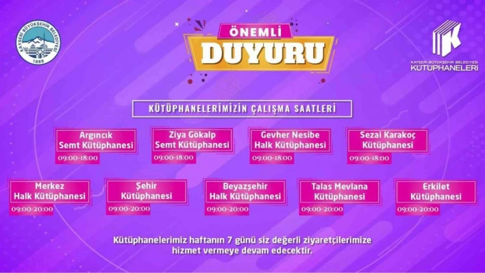 Büyükşehir Kütüphaneleri'nde yeni saat düzenlemesi