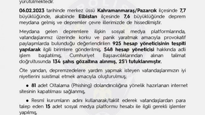 EGM: 'Provokatif paylaşımlarda bulunduğu değerlendirilen 925 hesap yöneticisi tespit edildi'