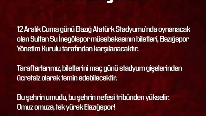 Elazığspor yönetimi biletleri ücretsiz yaptı