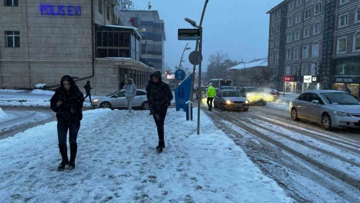 Erzurum'da kar yağışı etkili oldu