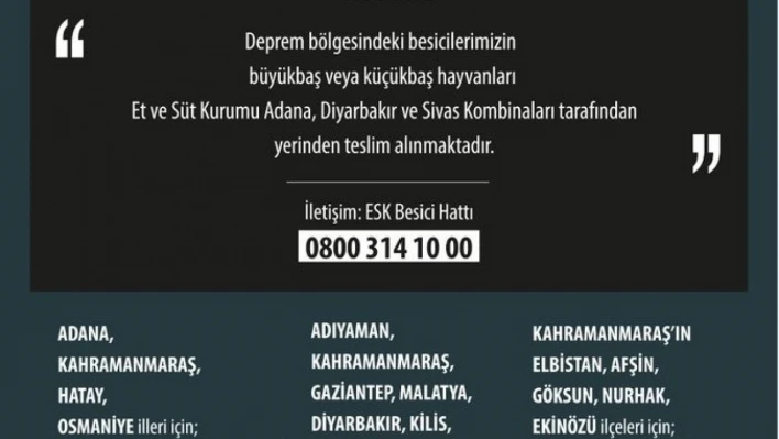 ESK, depremden etkilenen sahipsiz veya bakım imkanı olmayan hayvanları alıyor