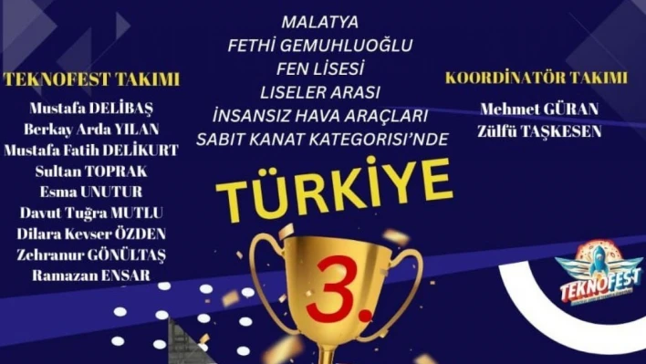 Fethi Gemuhluoğlu Fen Lisesi TEKNOFEST'te Türkiye üçüncüsü oldu