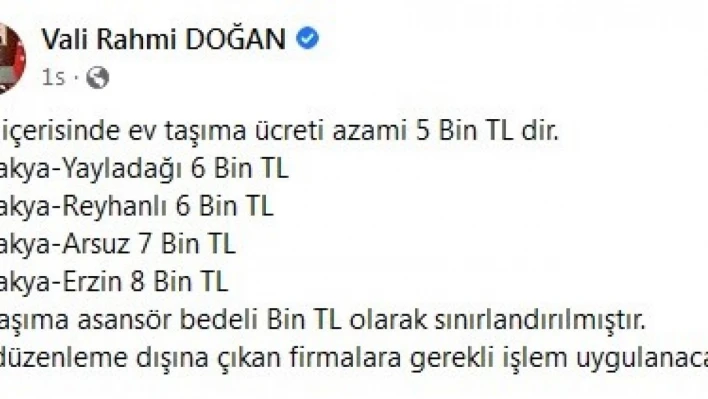 Hatay'da ev taşıma ücretine azami sınır getirildi