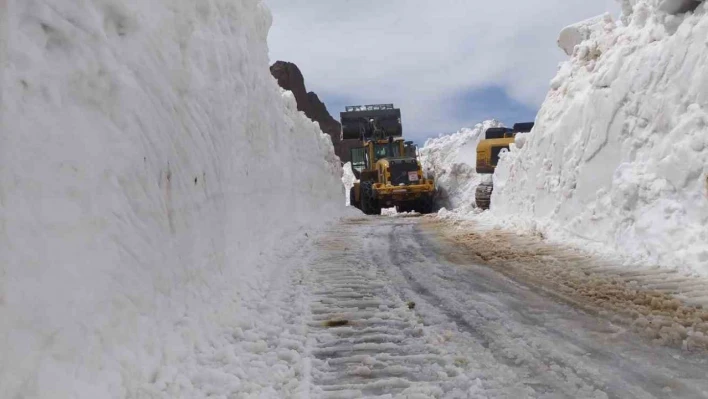 Haziran ayında 3 metreyi bulan karda yol açma çalışması