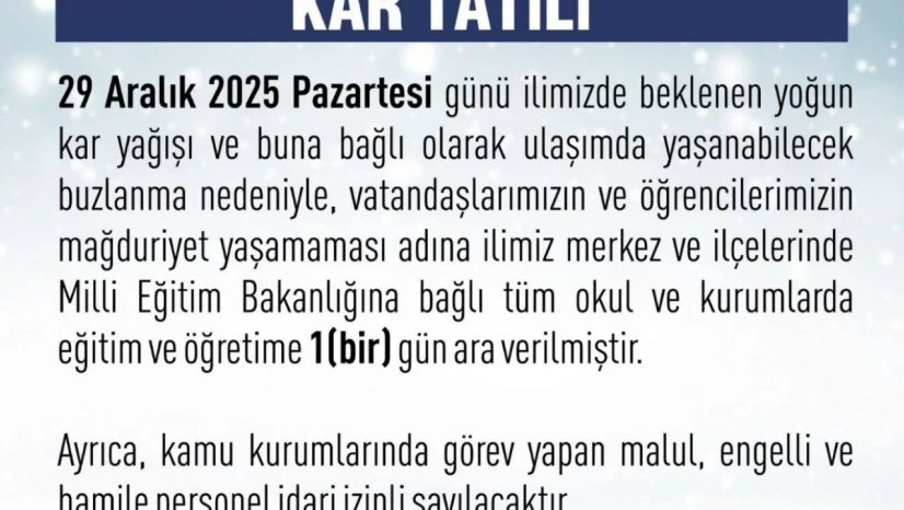 Elazığ'da eğitim-öğretime 1 gün ara verildi