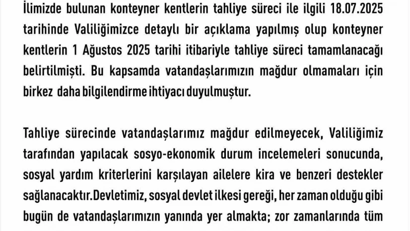 Elazığ'da konteyner kentler yarın tahliye ediliyor