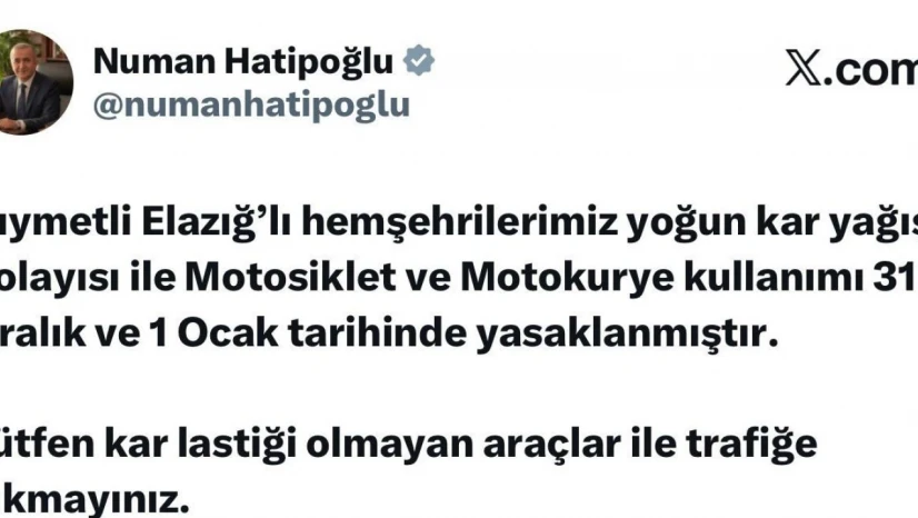 Elazığ'da motosiklet ve motokurye kullanımı yasaklandı