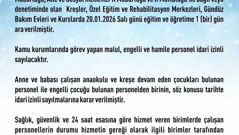 Elazığ'da rehabilitasyon ve bakımevi kurslarına 1 gün daha kar tatili