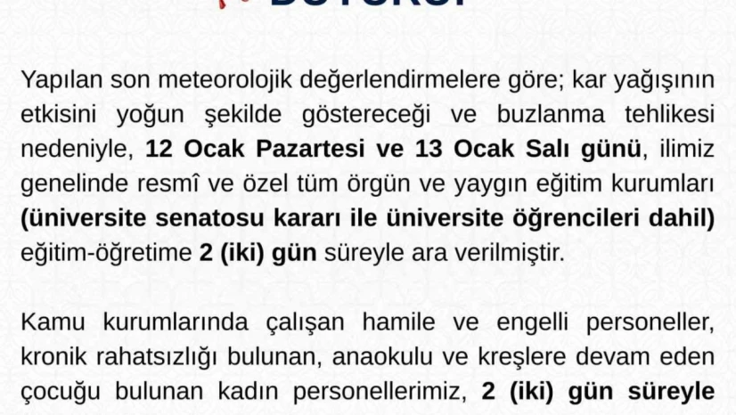 Tunceli'de eğitime 2 gün ara