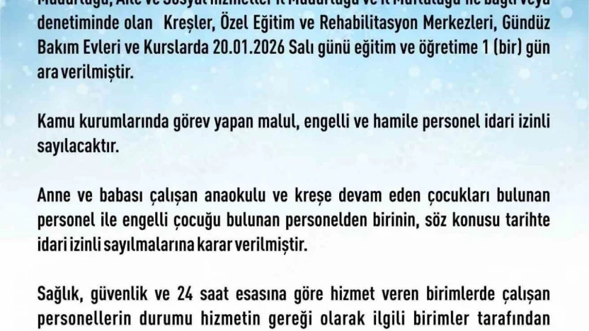 Elazığ'da rehabilitasyon ve bakımevi kurslarına 1 gün daha kar tatili