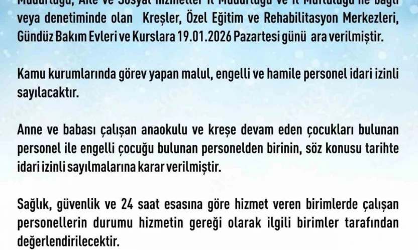 Elazığ'da rehabilitasyon ve bakımevi kurslarına kar tatili