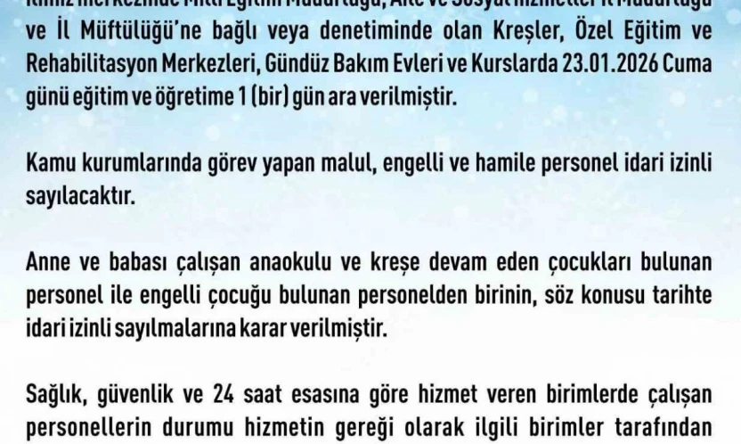 Elazığ'da rehabilitasyon ve bakımevi kurslarına kar tatili