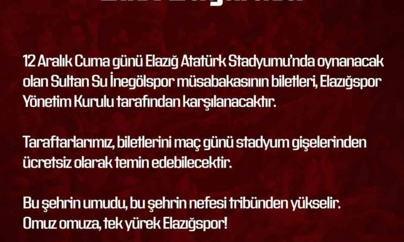 Elazığspor yönetimi biletleri ücretsiz yaptı